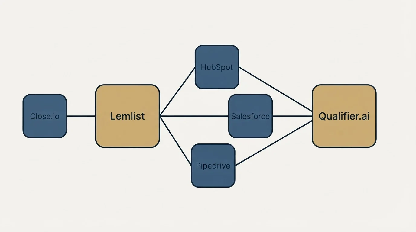 Integration schematic: Integration Ecosystem (Lemlist, Qualifier.ai, HubSpot, Salesforce)