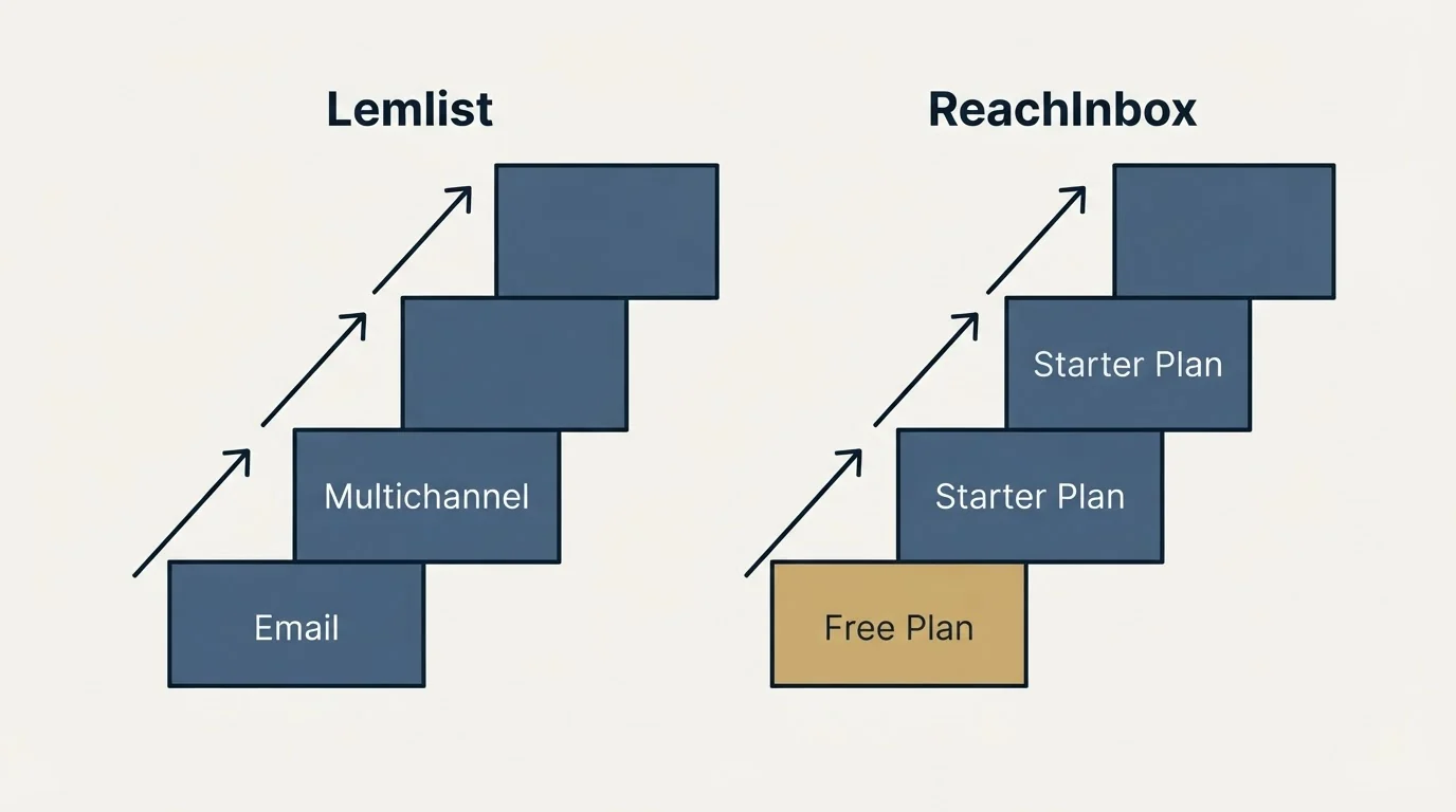 Pricing ladder: Pricing Comparison (Lemlist, ReachInbox, Email, Free Plan)