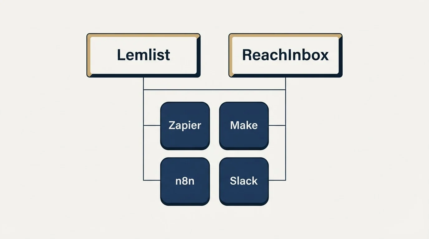 Integration grid: Integration Ecosystem (Lemlist, ReachInbox, Zapier, Make)