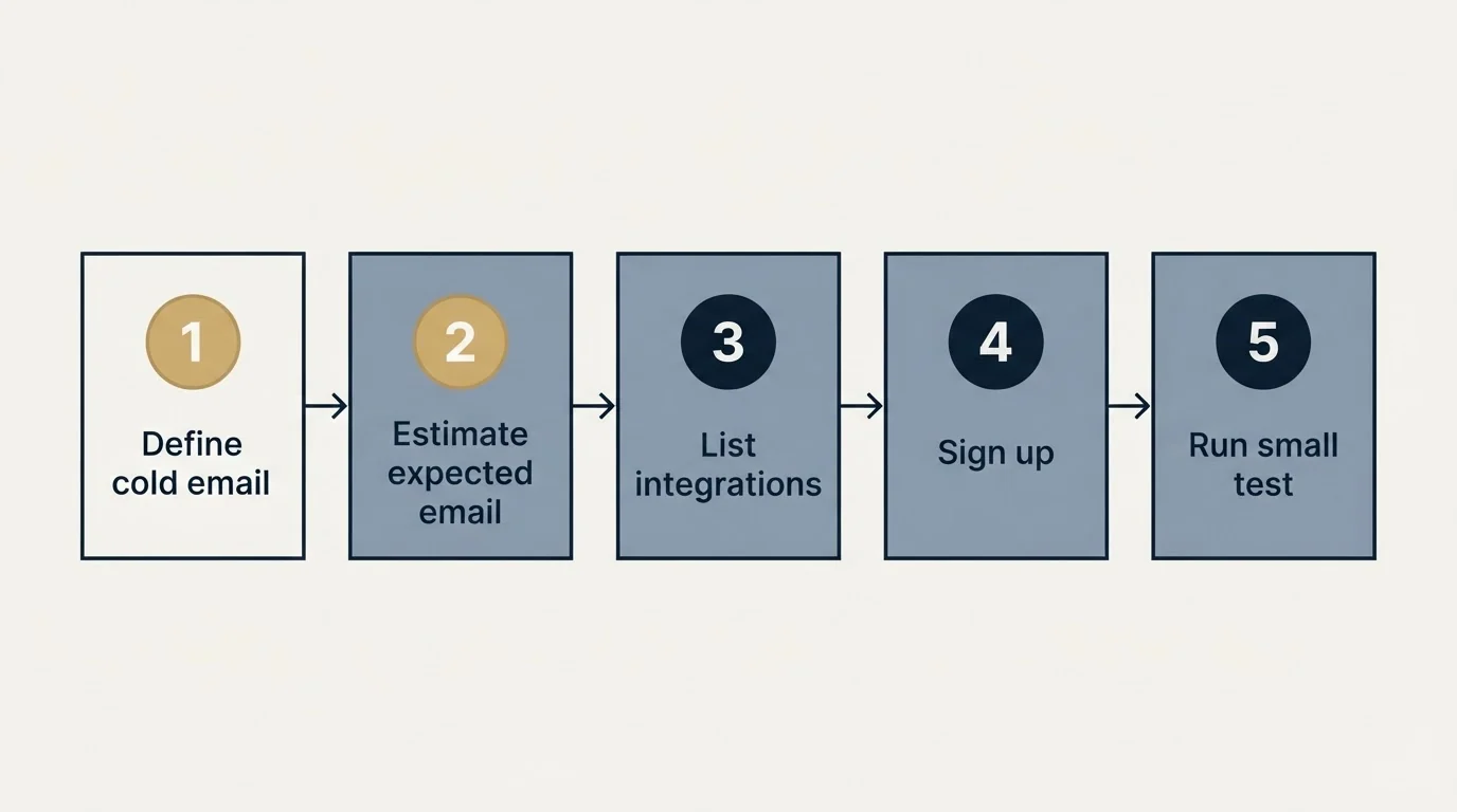 Step sequence: Getting Started Checklist (Define cold email, Estimate expected email, List integrations, Sign up)