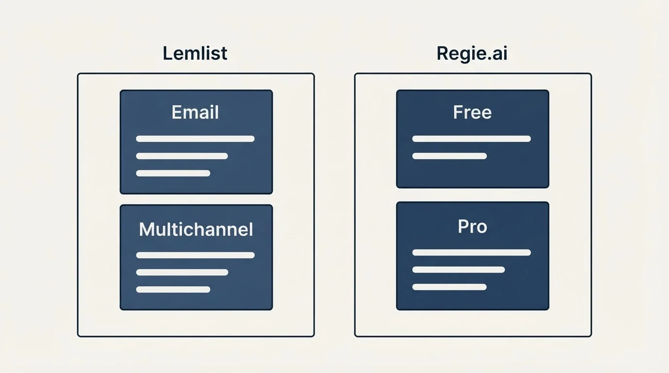 Pricing panels: Pricing Comparison (Lemlist, Regie.ai, Email, Free)