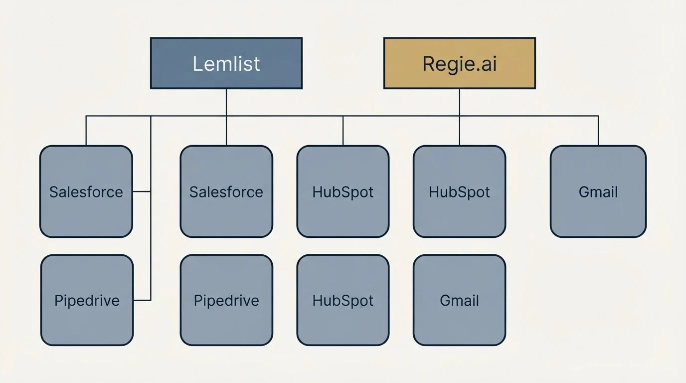 Integration grid: Integration Ecosystem (Lemlist, Regie.ai, HubSpot, Salesforce)