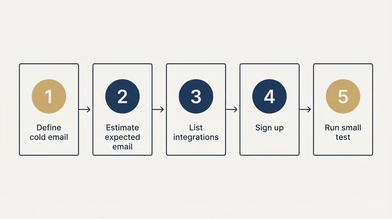 Step sequence: Getting Started Checklist (Define cold email, Estimate expected email, List integrations, Sign up)