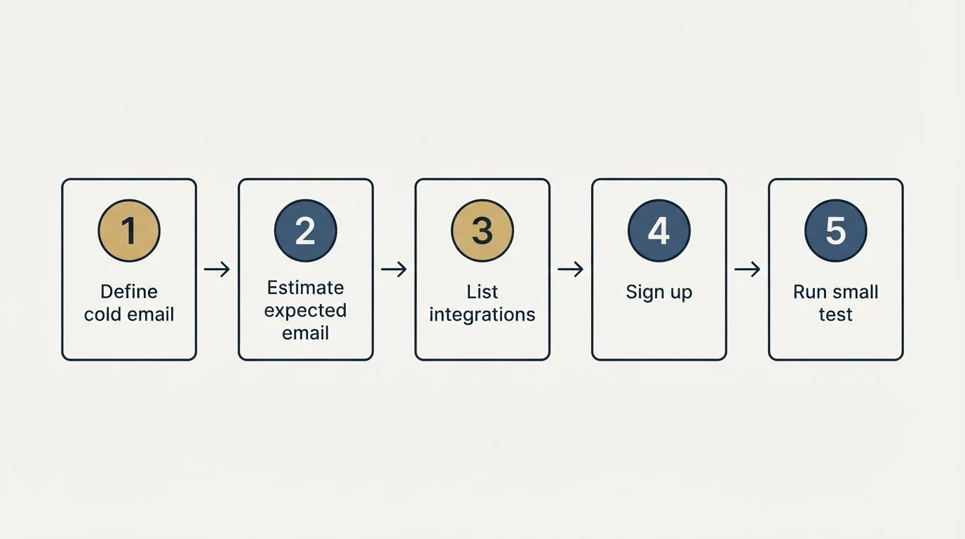 Step sequence: Getting Started Checklist (Define cold email, Estimate expected email, List integrations, Sign up)