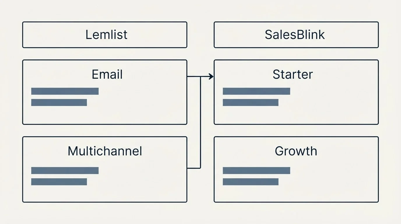 Pricing table: Pricing Comparison (Lemlist, SalesBlink, Email, Starter)
