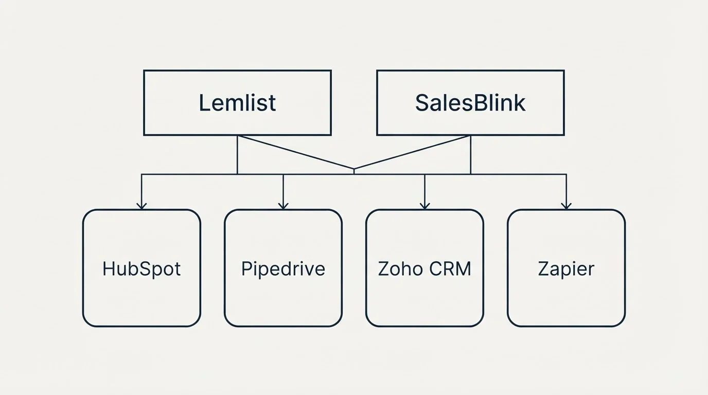 Integration grid: Integration Ecosystem (Lemlist, SalesBlink, HubSpot, Pipedrive)