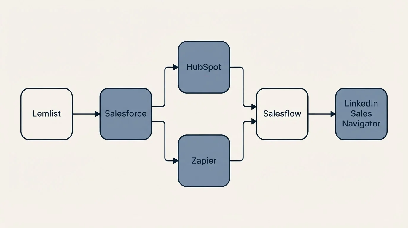 Integration flow: Integration Ecosystem (Lemlist, Salesflow, HubSpot, Zapier)