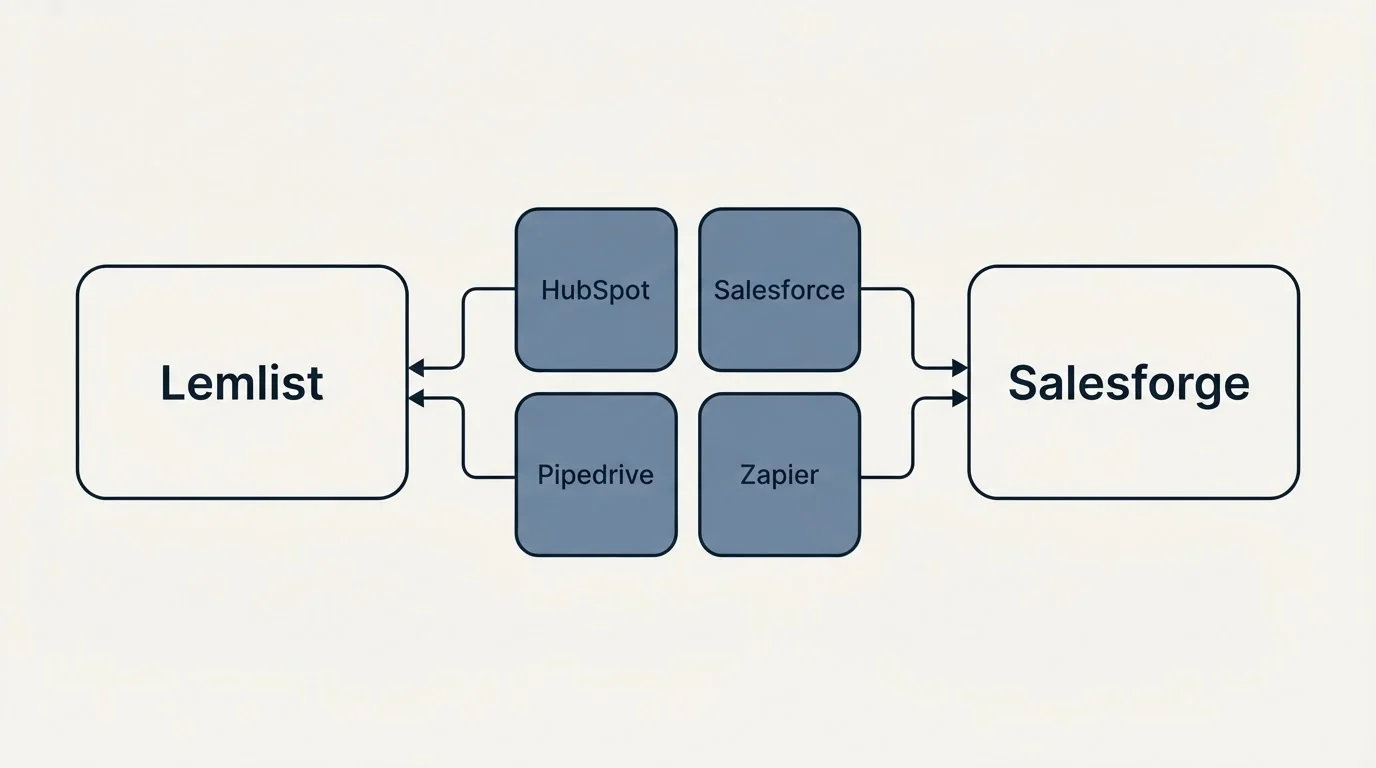 Integration schematic: Integration Ecosystem (Lemlist, Salesforge, HubSpot, Salesforce)