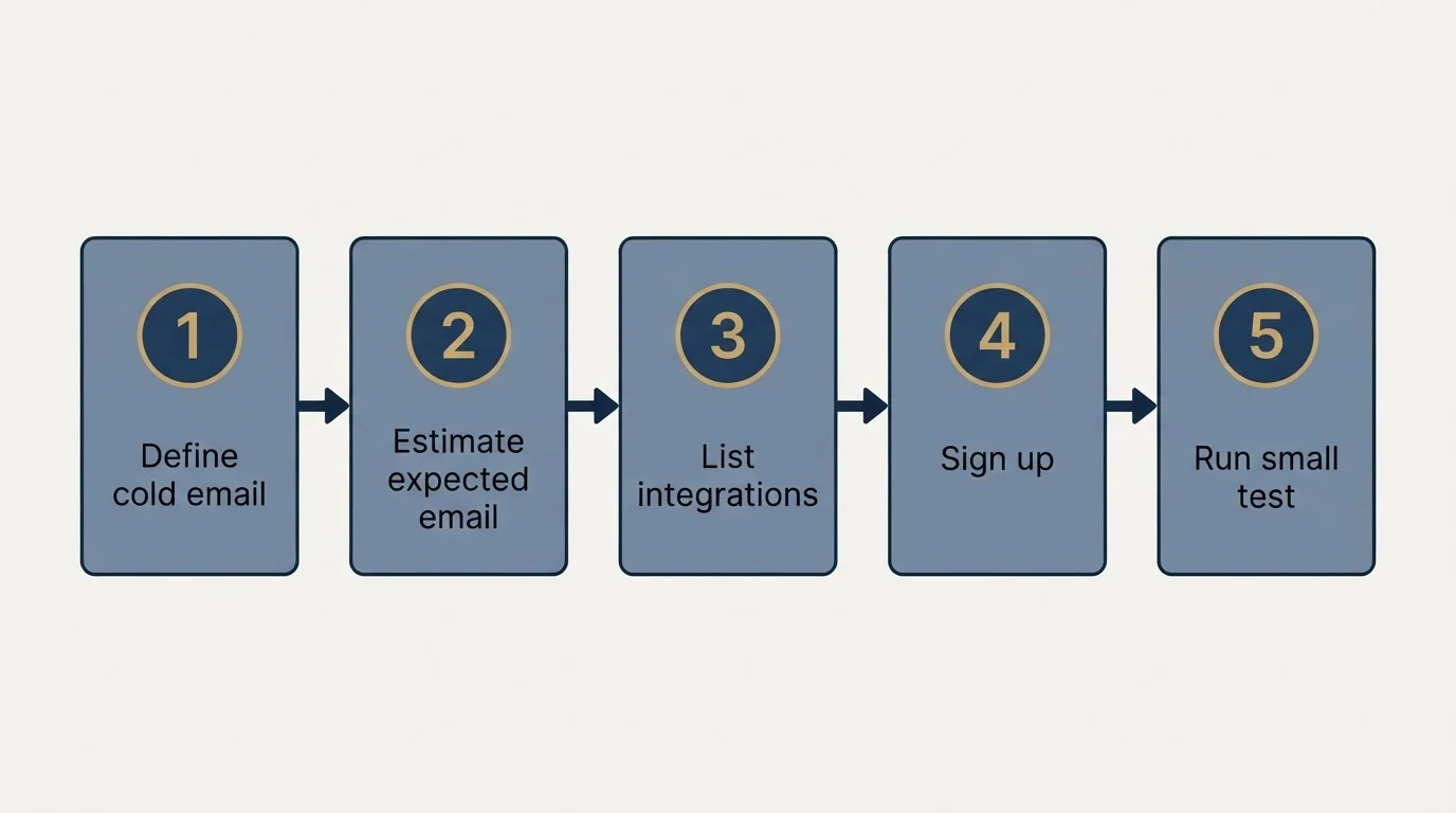 Step sequence: Getting Started Checklist (Define cold email, Estimate expected email, List integrations, Sign up)