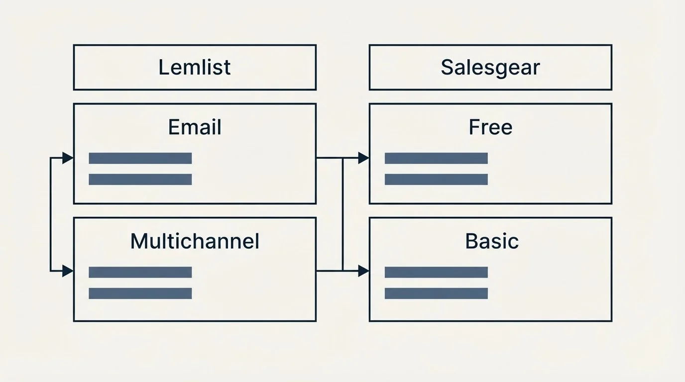 Pricing table: Pricing Comparison (Lemlist, Salesgear, Email, Free)