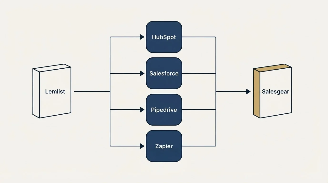 Integration flow: Integration Ecosystem (Lemlist, Salesgear, HubSpot, Salesforce)