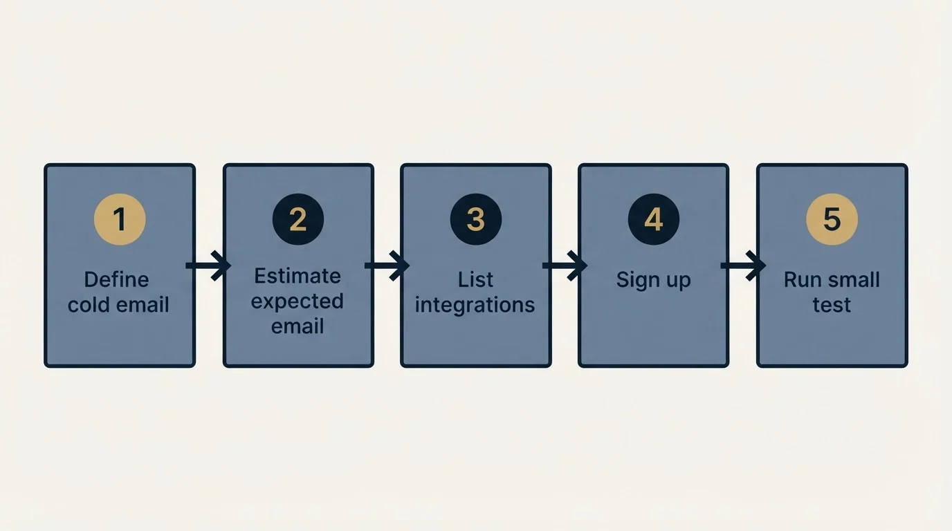 Step sequence: Getting Started Checklist (Define cold email, Estimate expected email, List integrations, Sign up)