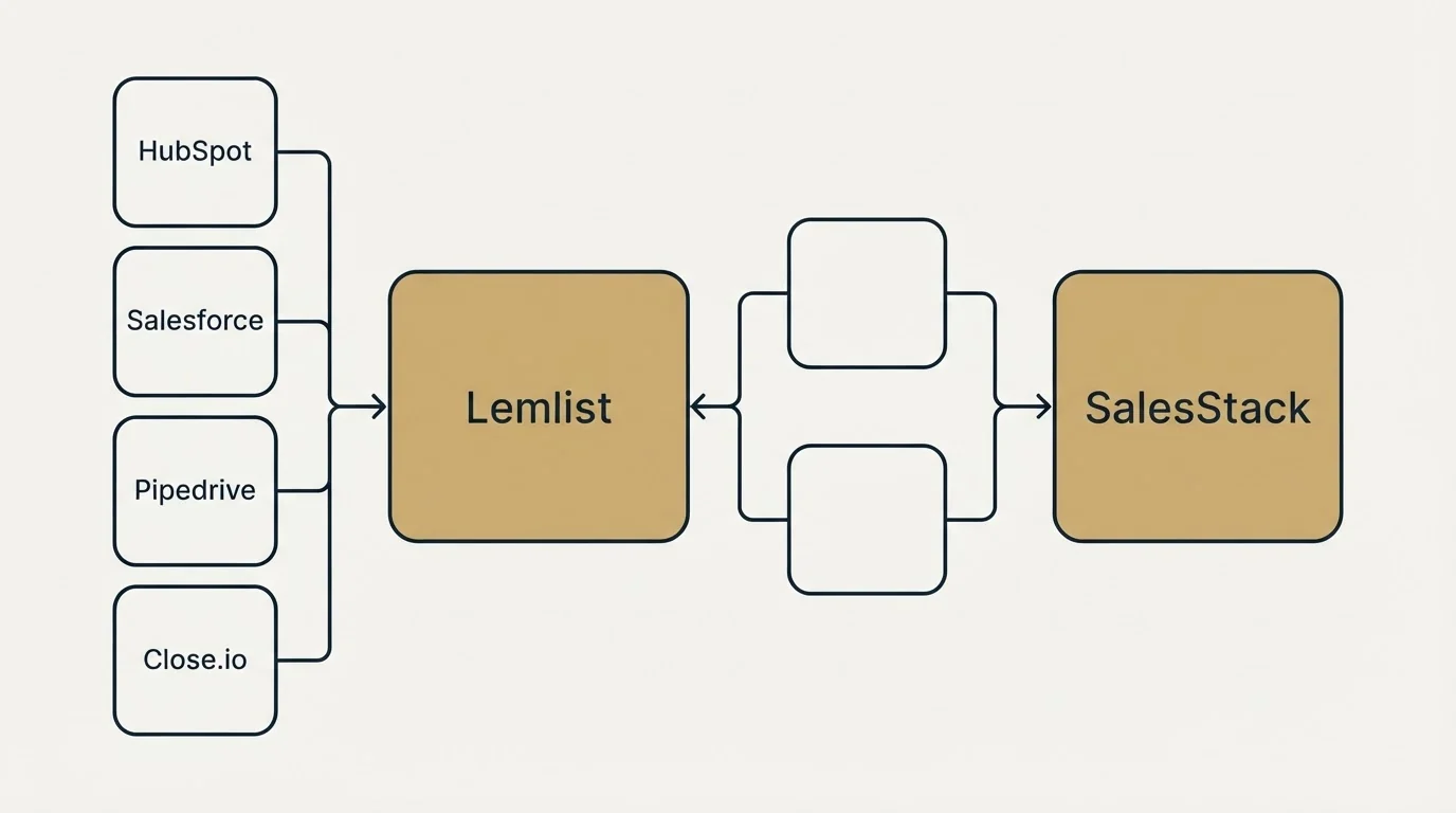 Integration flow: Integration Ecosystem (Lemlist, SalesStack, HubSpot, Salesforce)