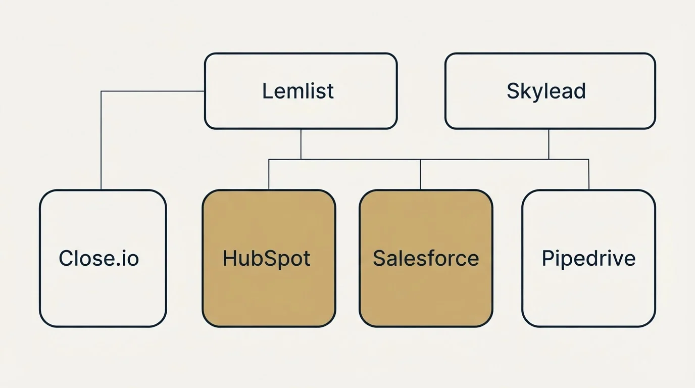 Integration grid: Integration Ecosystem (Lemlist, Skylead, HubSpot, Salesforce)