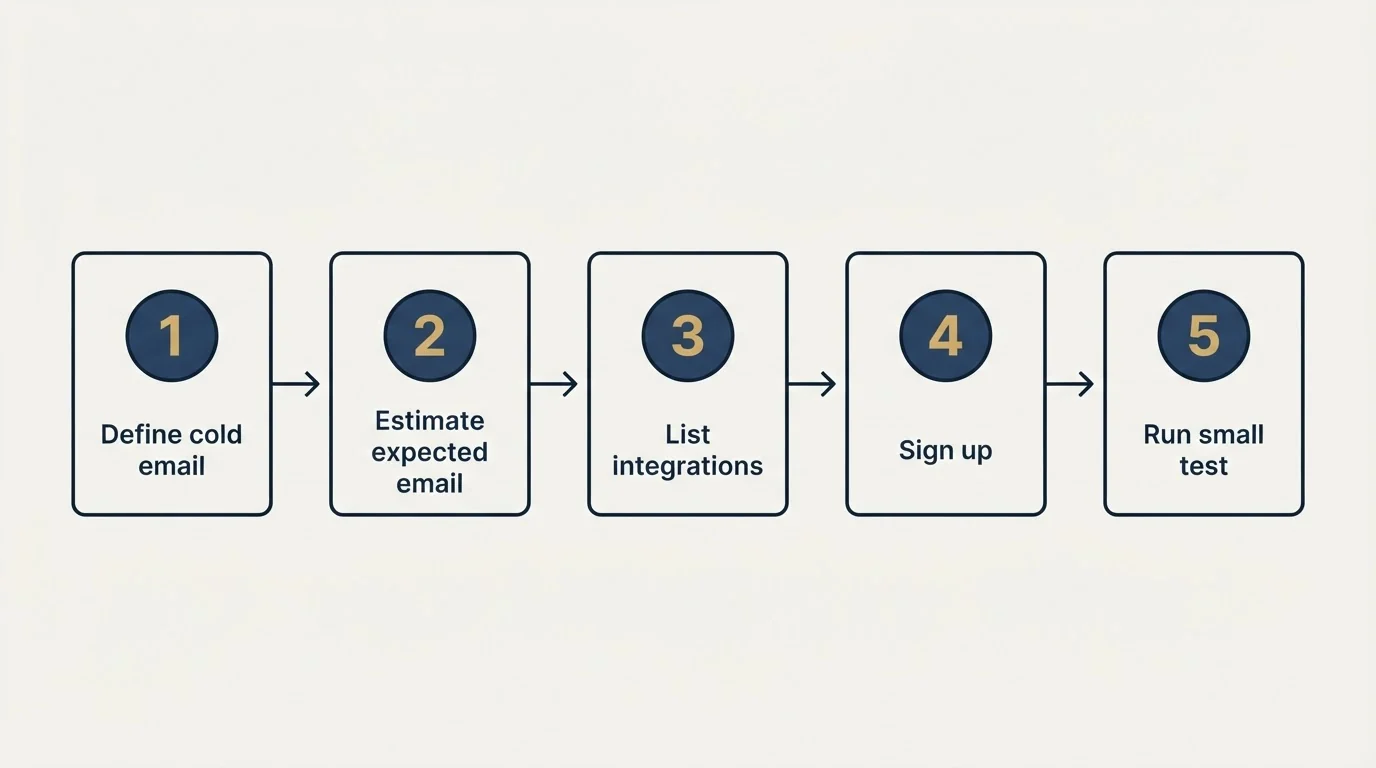 Step sequence: Getting Started Checklist (Define cold email, Estimate expected email, List integrations, Sign up)