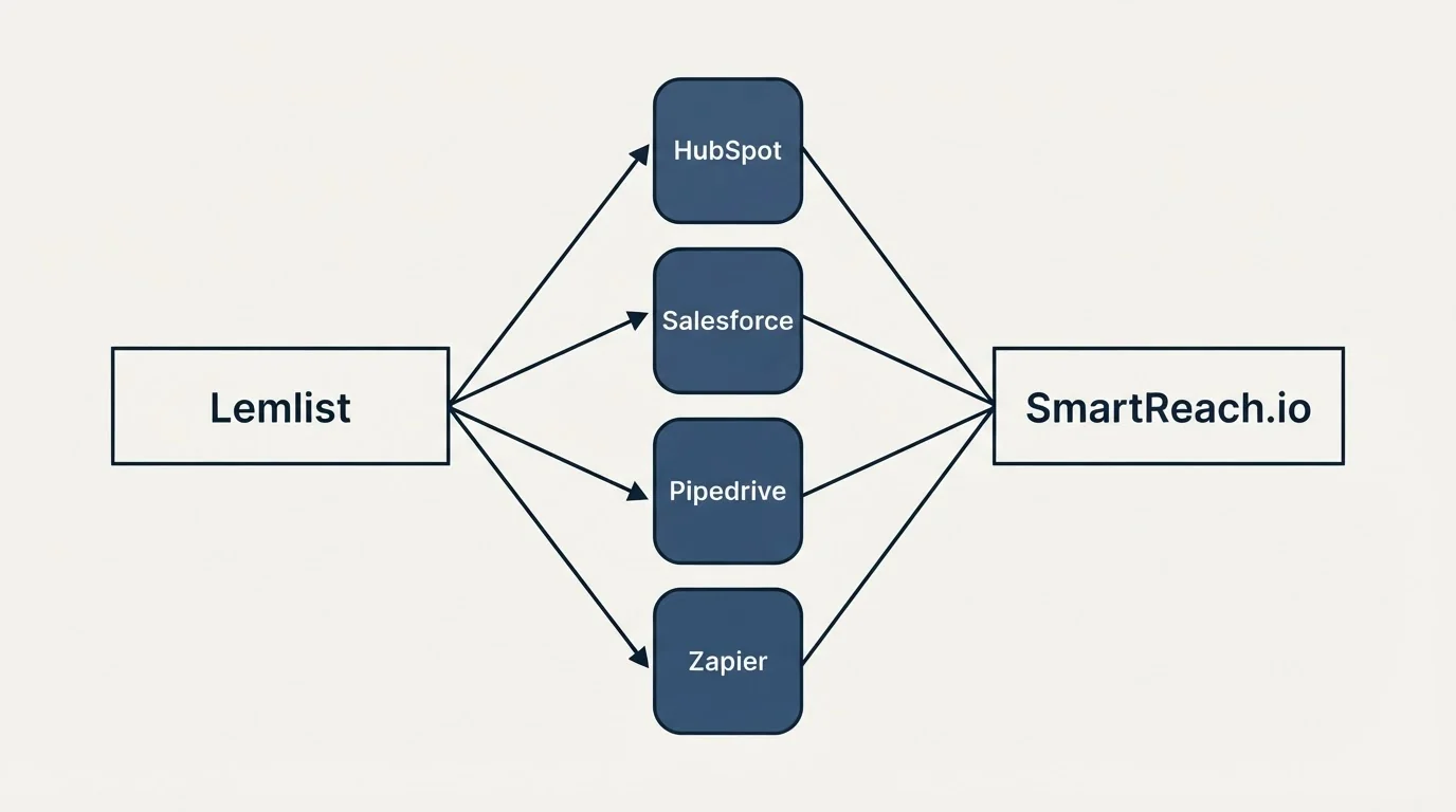 Integration flow: Integration Ecosystem (Lemlist, SmartReach.io, HubSpot, Salesforce)
