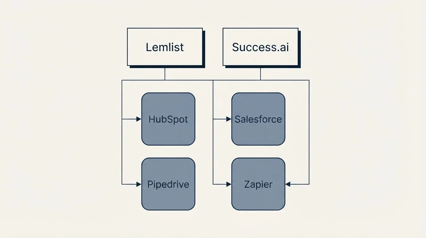 Integration grid: Integration Ecosystem (Lemlist, Success.ai, HubSpot, Salesforce)