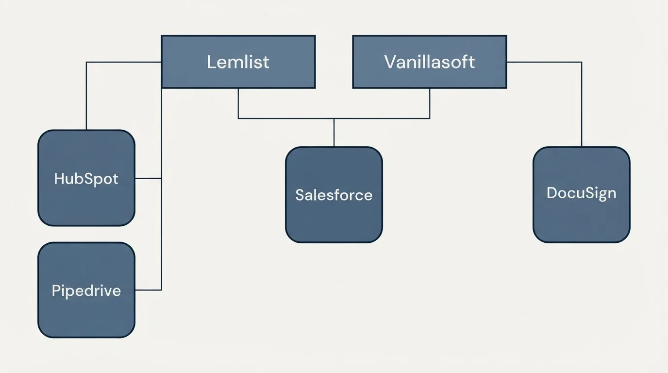 Integration grid: Integration Ecosystem (Lemlist, Vanillasoft, Salesforce, HubSpot)