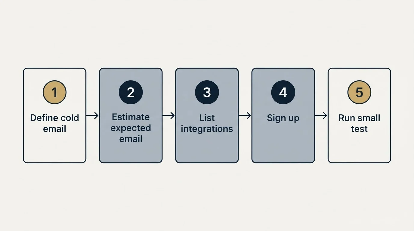Step sequence: Getting Started Checklist (Define cold email, Estimate expected email, List integrations, Sign up)