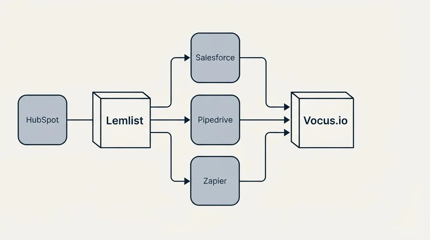 Integration flow: Integration Ecosystem (Lemlist, Vocus.io, Salesforce, Pipedrive)