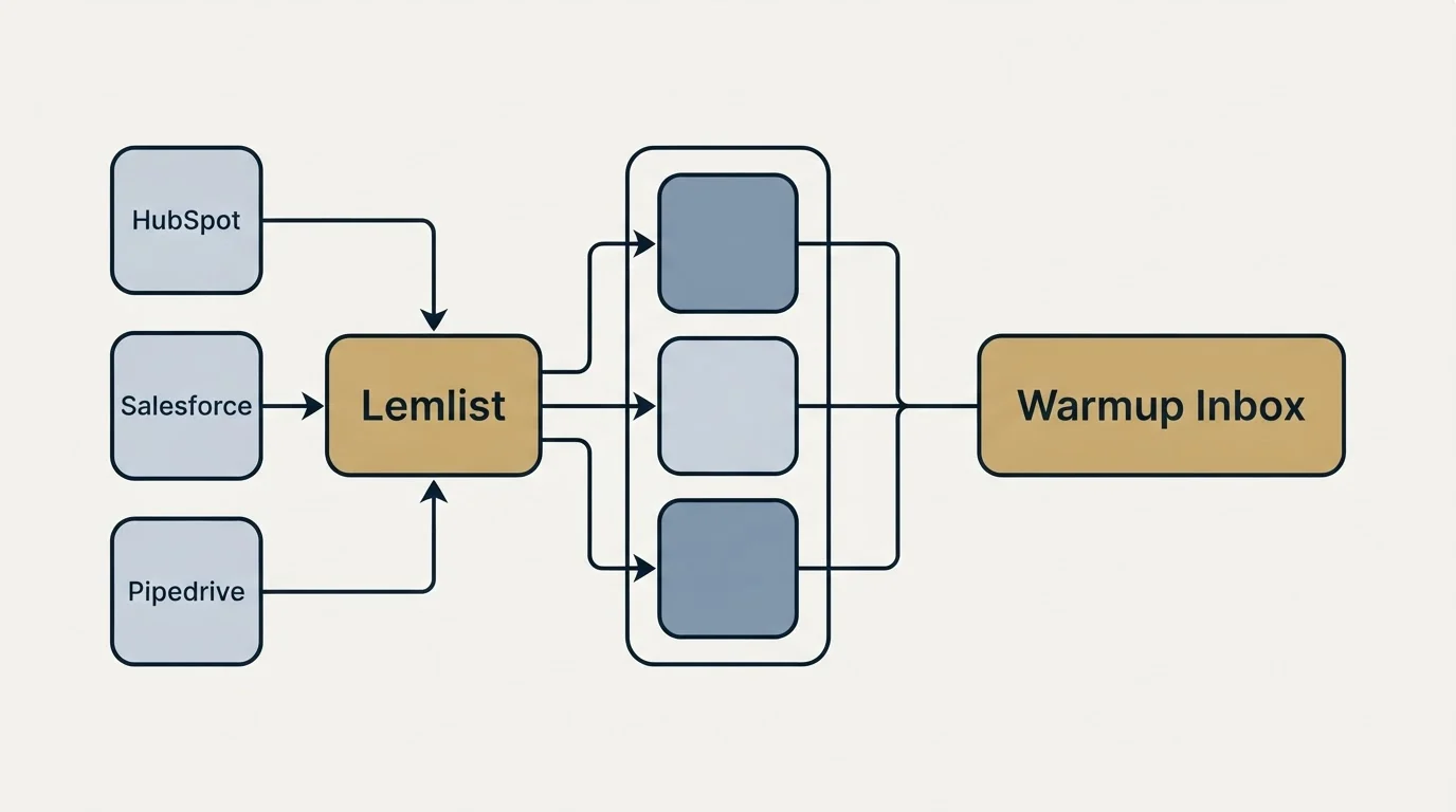 Integration flow: Integration Ecosystem (Lemlist, Warmup Inbox, HubSpot, Gmail Workspace)