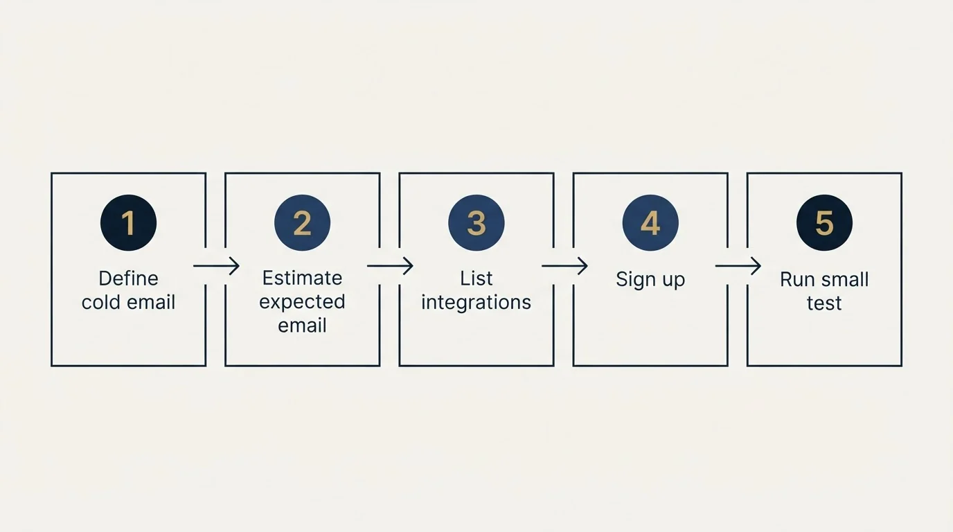 Step sequence: Getting Started Checklist (Define cold email, Estimate expected email, List integrations, Sign up)