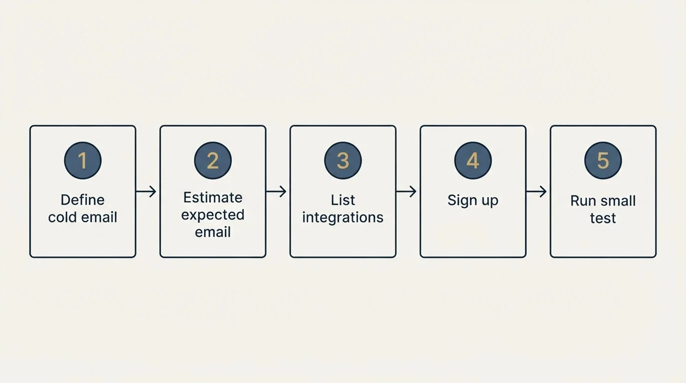 Step sequence: Getting Started Checklist (Define cold email, Estimate expected email, List integrations, Sign up)
