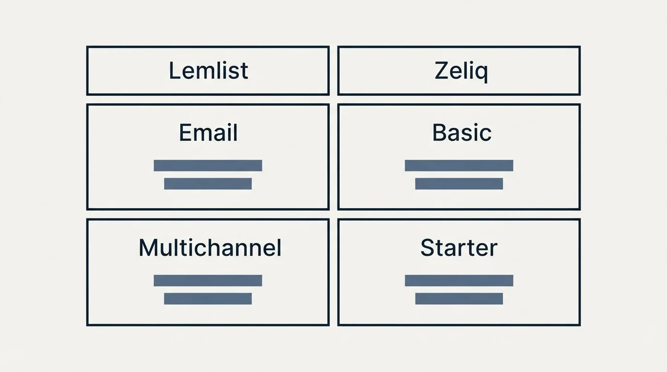 Pricing table: Pricing Comparison (Lemlist, Zeliq, Email, Basic)