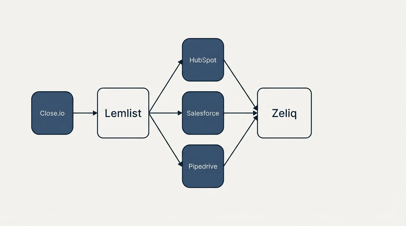 Integration schematic: Integration Ecosystem (Lemlist, Zeliq, HubSpot, Salesforce)