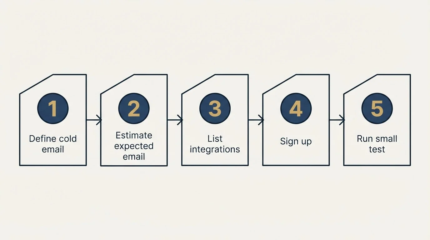 Step sequence: Getting Started Checklist (Define cold email, Estimate expected email, List integrations, Sign up)
