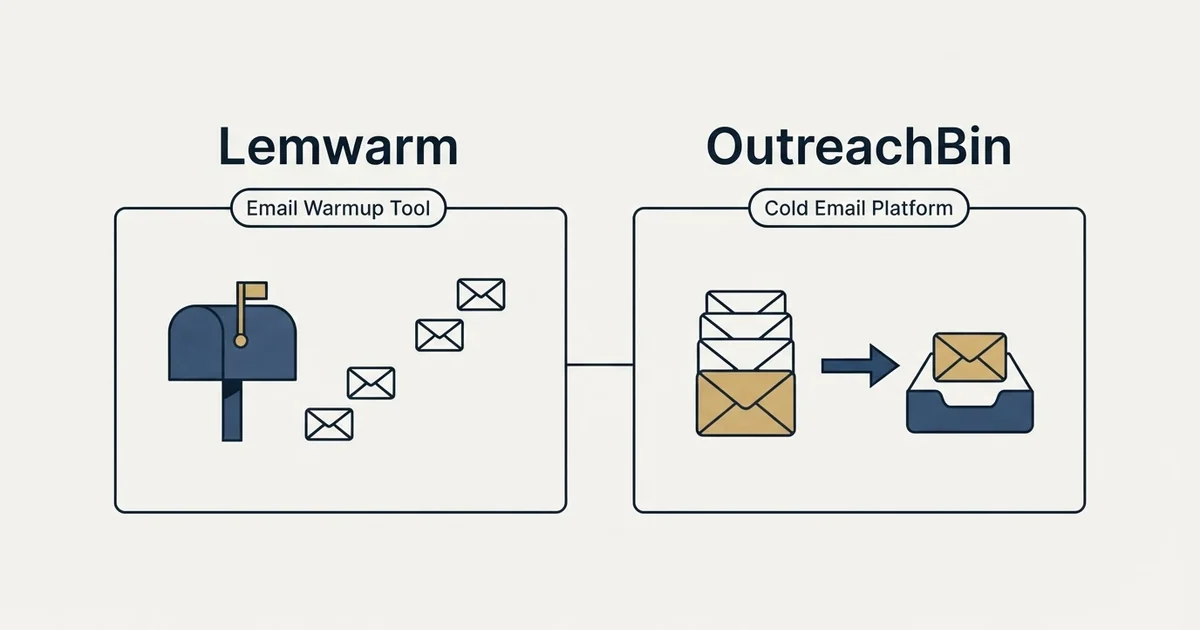Side-by-side panels: Lemwarm vs OutreachBin (Email Warmup Tool, Cold Email Platform)