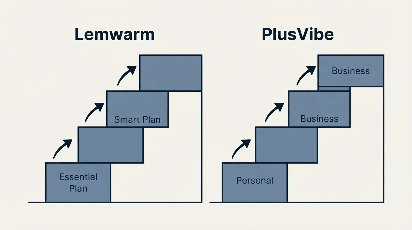 Pricing ladder: Pricing Comparison (Lemwarm, PlusVibe, Essential Plan, Personal)