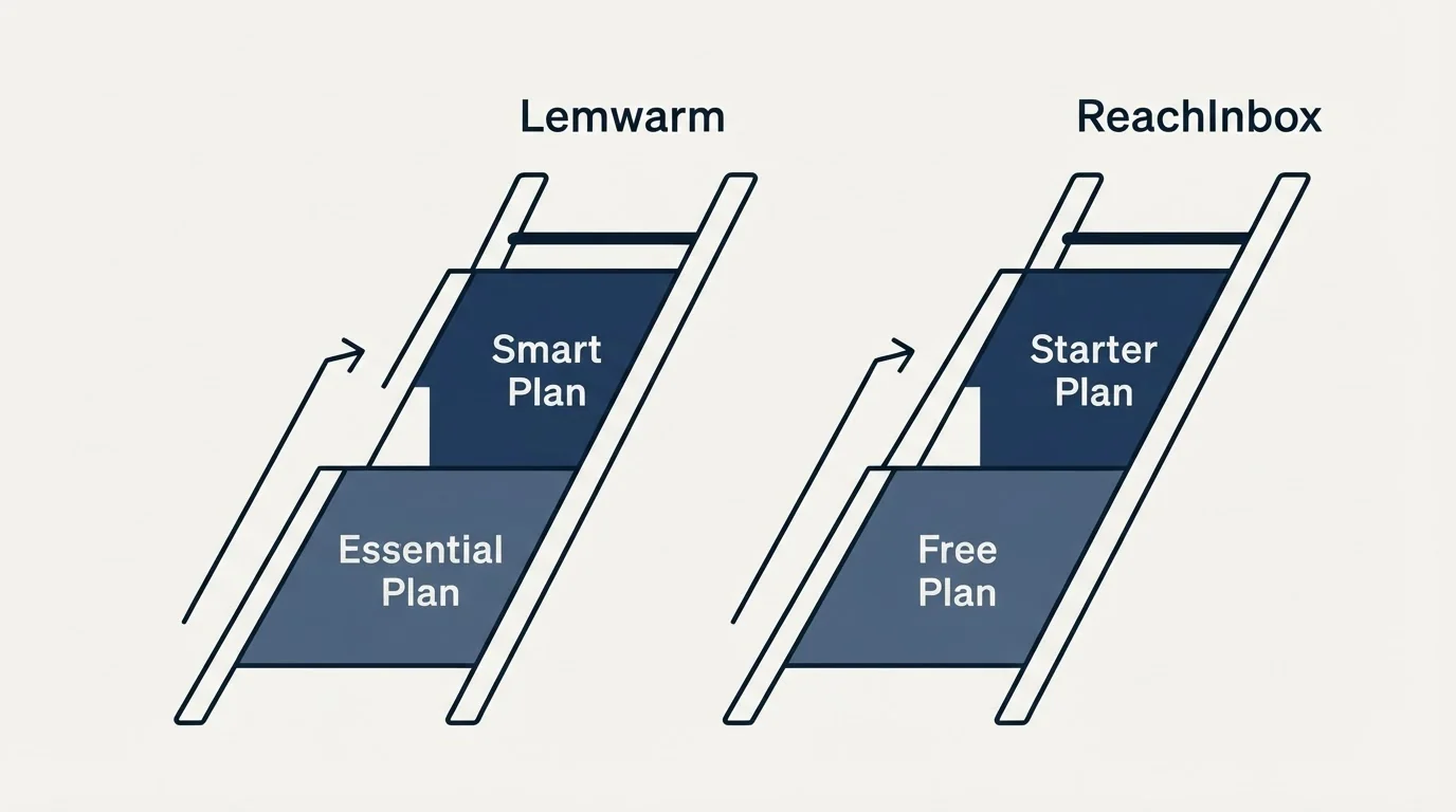 Pricing ladder: Pricing Comparison (Lemwarm, ReachInbox, Essential Plan, Free Plan)