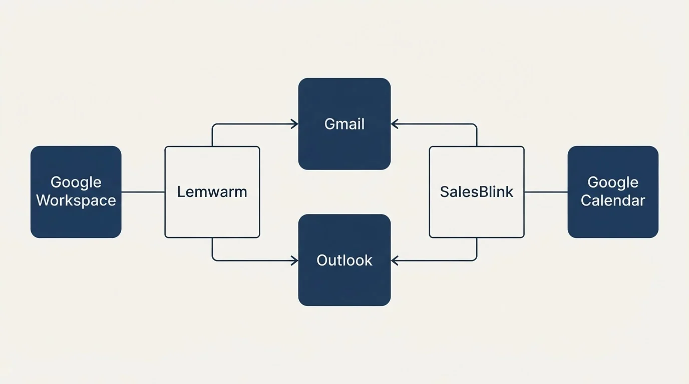 Integration flow: Integration Ecosystem (Lemwarm, SalesBlink, Gmail, Outlook)