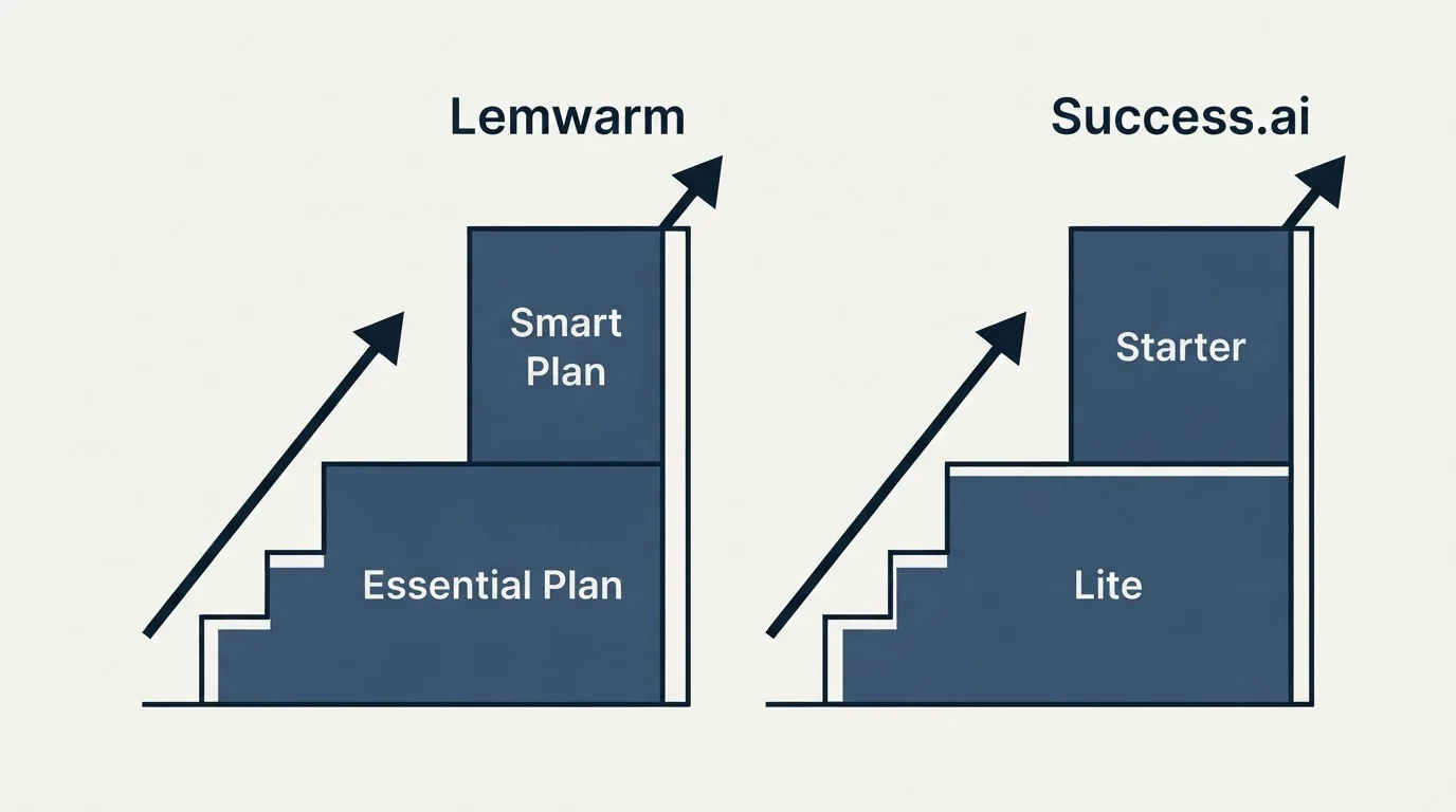 Pricing ladder: Pricing Comparison (Lemwarm, Success.ai, Essential Plan, Lite)