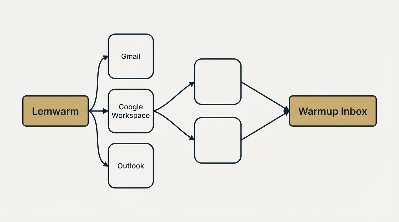 Integration schematic: Integration Ecosystem (Lemwarm, Warmup Inbox, Gmail, Gmail Workspace)