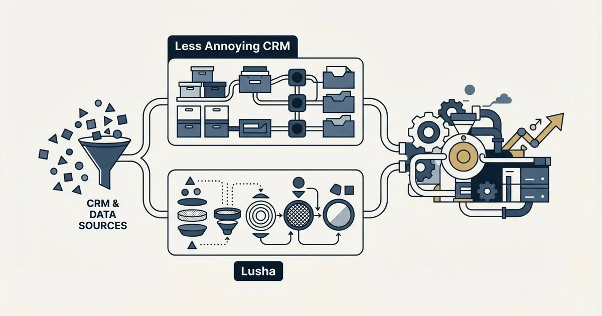 Editorial illustration for Less Annoying CRM vs Lusha