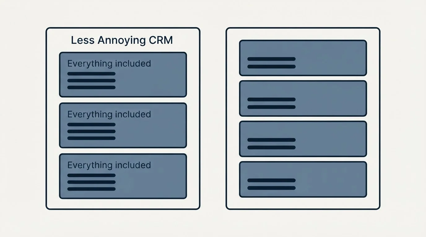Pricing panels: Pricing Comparison (Less Annoying CRM, Everything included)