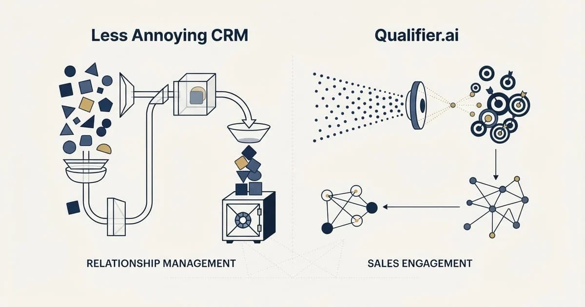 Editorial illustration for Less Annoying CRM vs Qualifier.ai