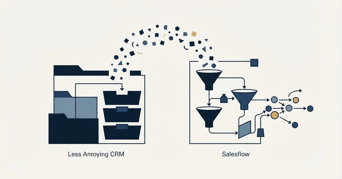 Editorial illustration for Less Annoying CRM vs Salesflow