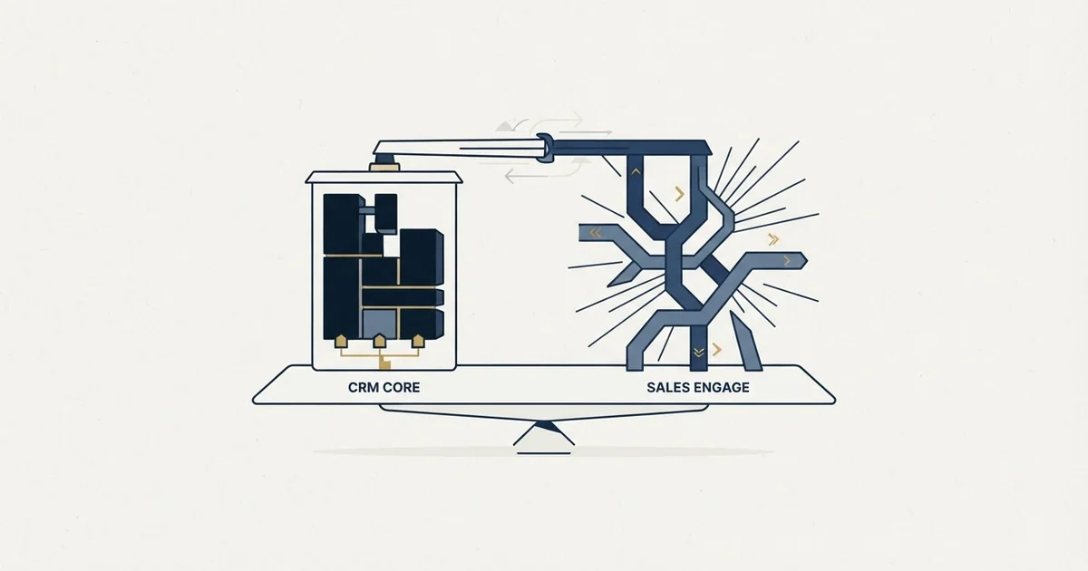Editorial illustration for Less Annoying CRM vs Salesgear