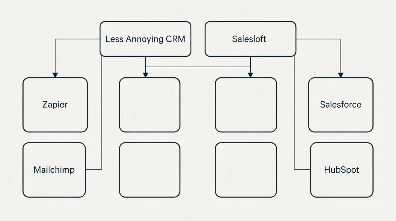 Integration grid: Integration Ecosystem (Less Annoying CRM, Salesloft, Zapier, Salesforce)