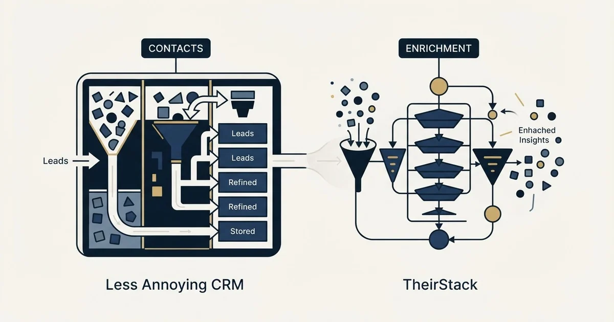 Editorial illustration for Less Annoying CRM vs TheirStack