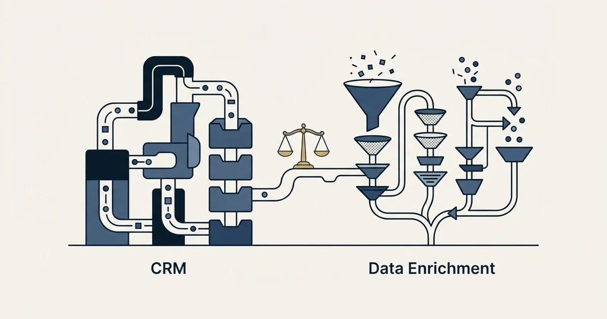 Editorial illustration for Less Annoying CRM vs UpLead