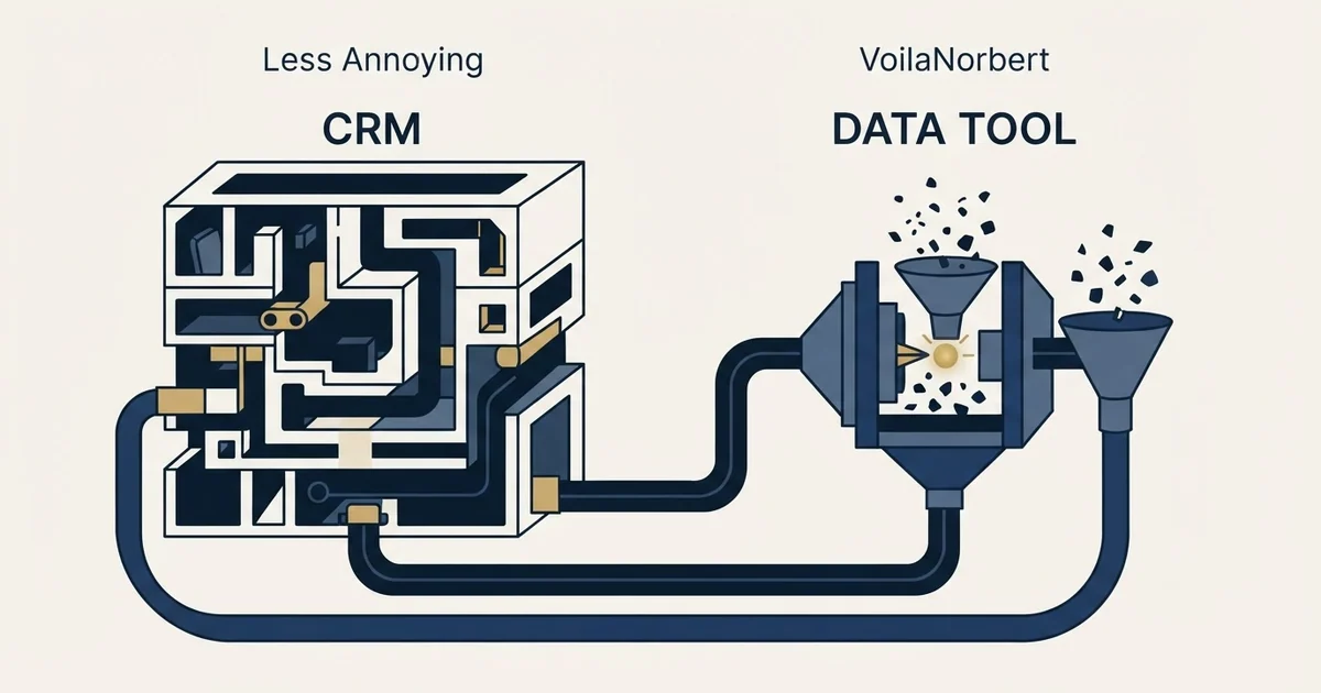 Editorial illustration for Less Annoying CRM vs VoilaNorbert
