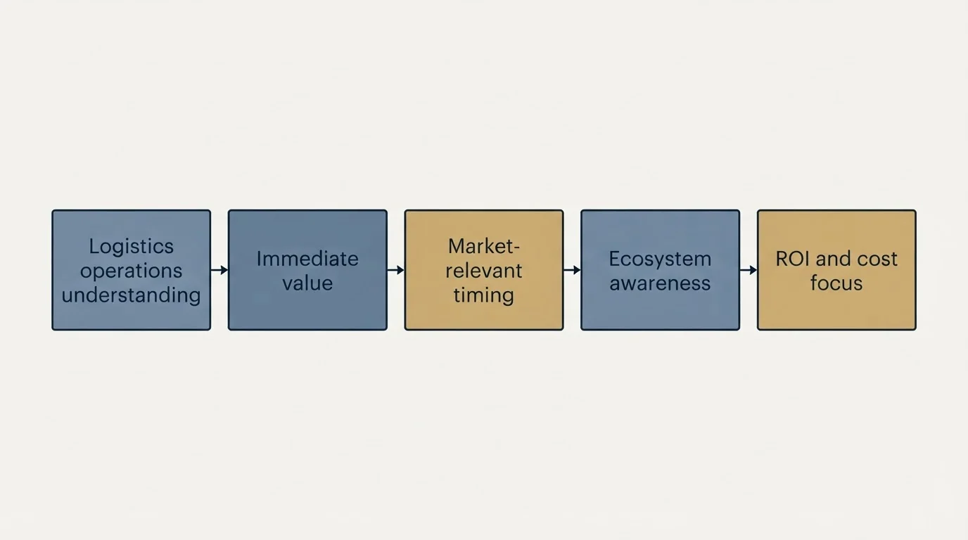 Schematic: What Top Performers Do Differently (Logistics operations understanding, Immediate value, Market-relevant timing, Ecosystem awareness)