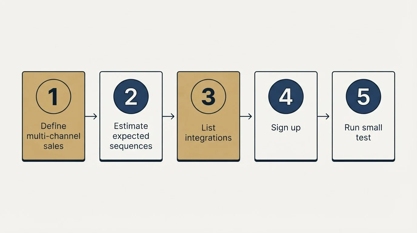 Step sequence: Getting Started Checklist (Define multi-channel sales, Estimate expected sequences, List integrations, Sign up)