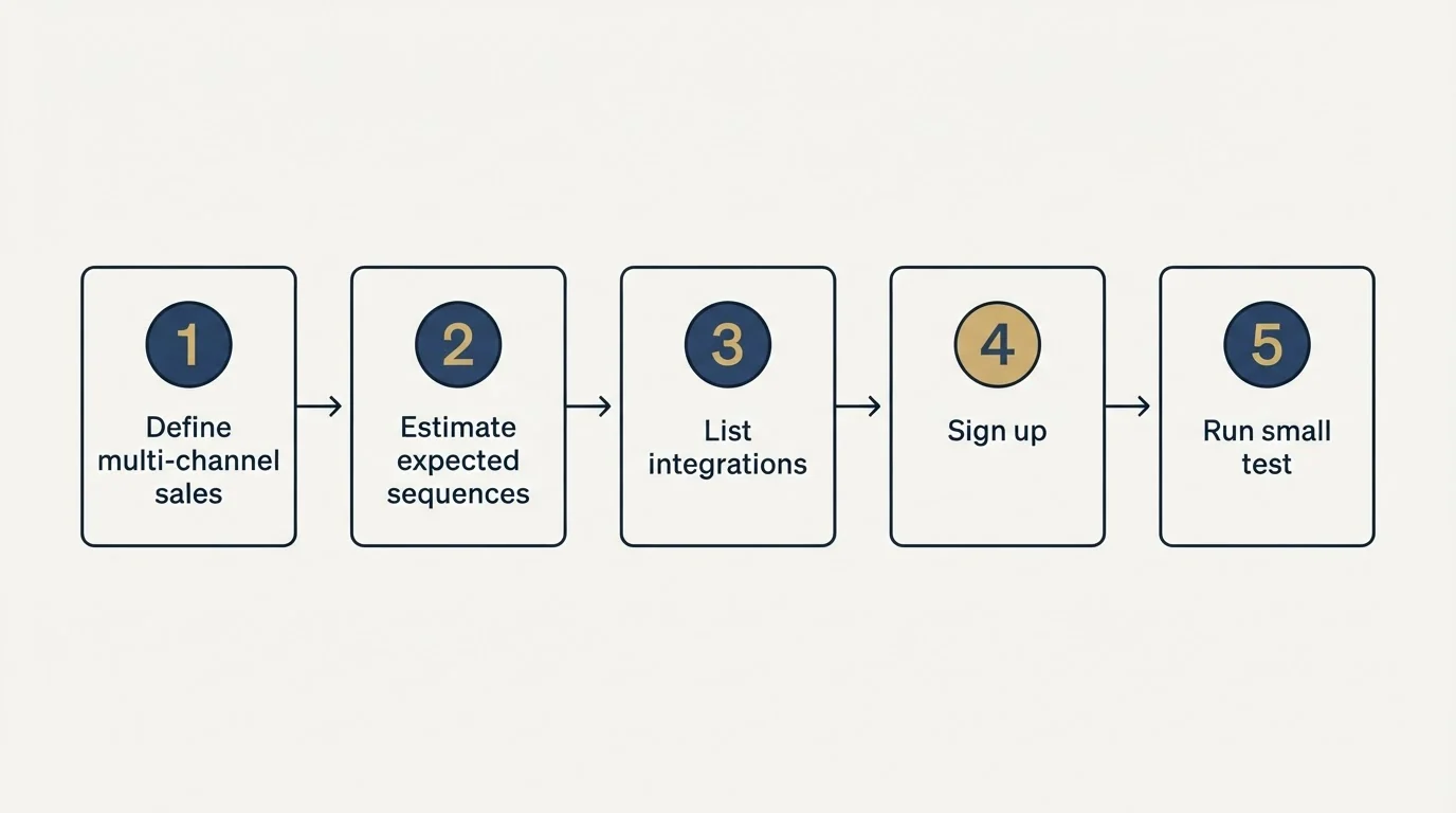 Step sequence: Getting Started Checklist (Define multi-channel sales, Estimate expected sequences, List integrations, Sign up)