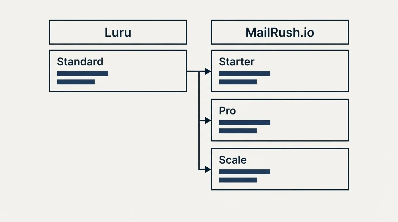 Pricing table: Pricing Comparison (Luru, MailRush.io, Standard, Starter)