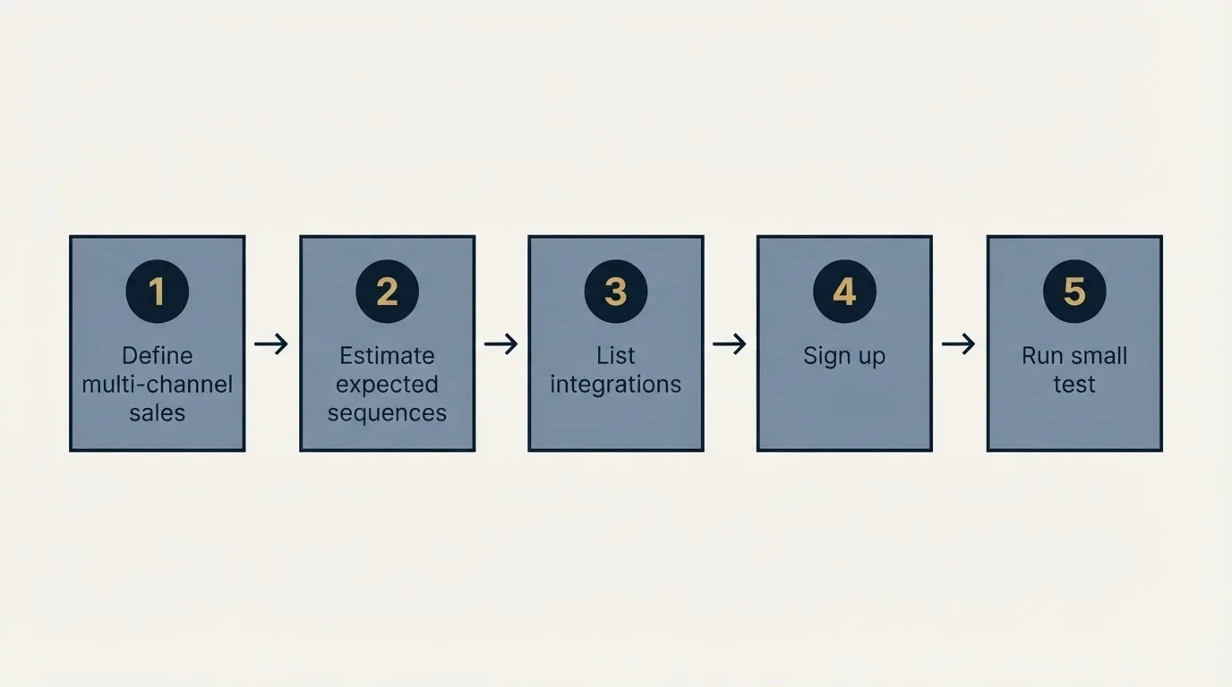 Step sequence: Getting Started Checklist (Define multi-channel sales, Estimate expected sequences, List integrations, Sign up)